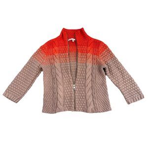 Rachel Roy Orange Tan Ombré Zip Cable Knit 3/4 Sleeve Sweater Sz M Vintage Mock